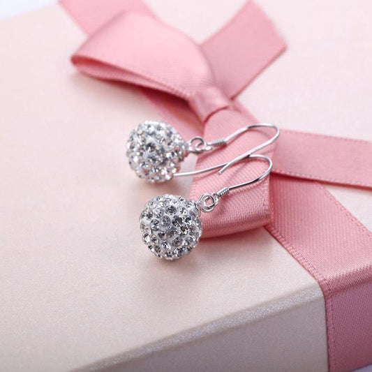 Shining Ball CZ 925 White Women 925 Sterling Sliver Dangling Earrings