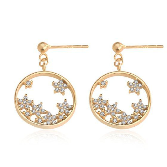 CZ Babysbreath Flower Circle Sweet 925 Sterling Silver Dangling Earrings