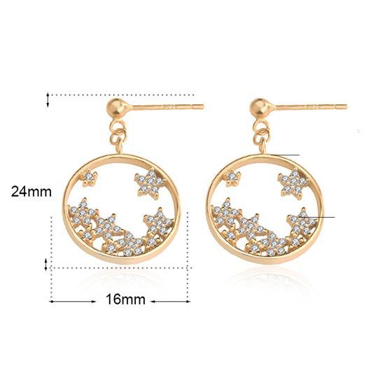 CZ Babysbreath Flower Circle Sweet 925 Sterling Silver Dangling Earrings