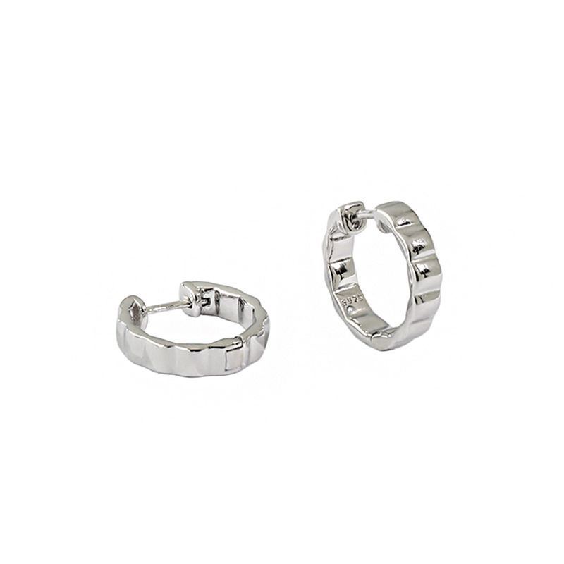 Simple Wheel Circle 925 Sterling Silver Hoop Earrings