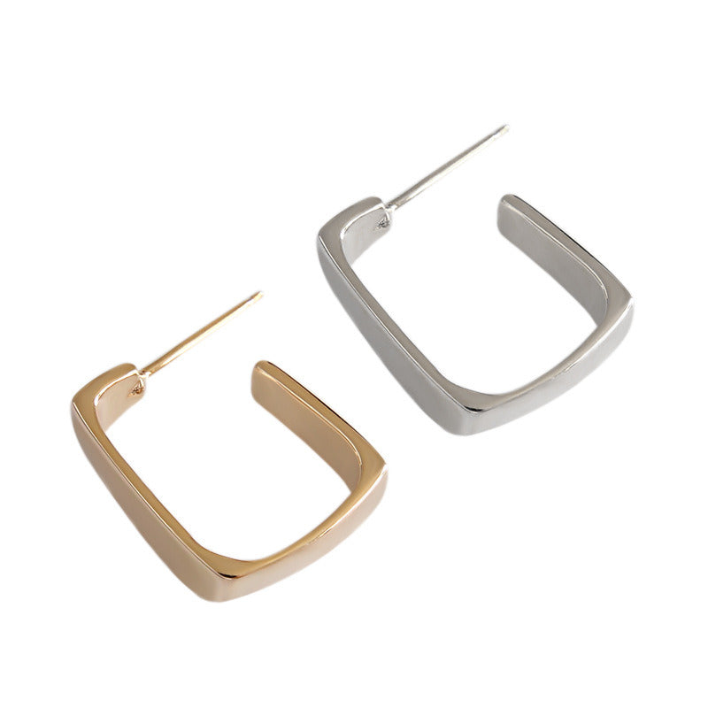 Classic Rectangle 925 Sterling Silver Hoop Earrings