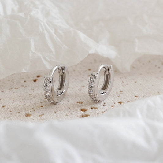 Simple Mini CZ Circle 925 Sterling Silver Hoop Earrings