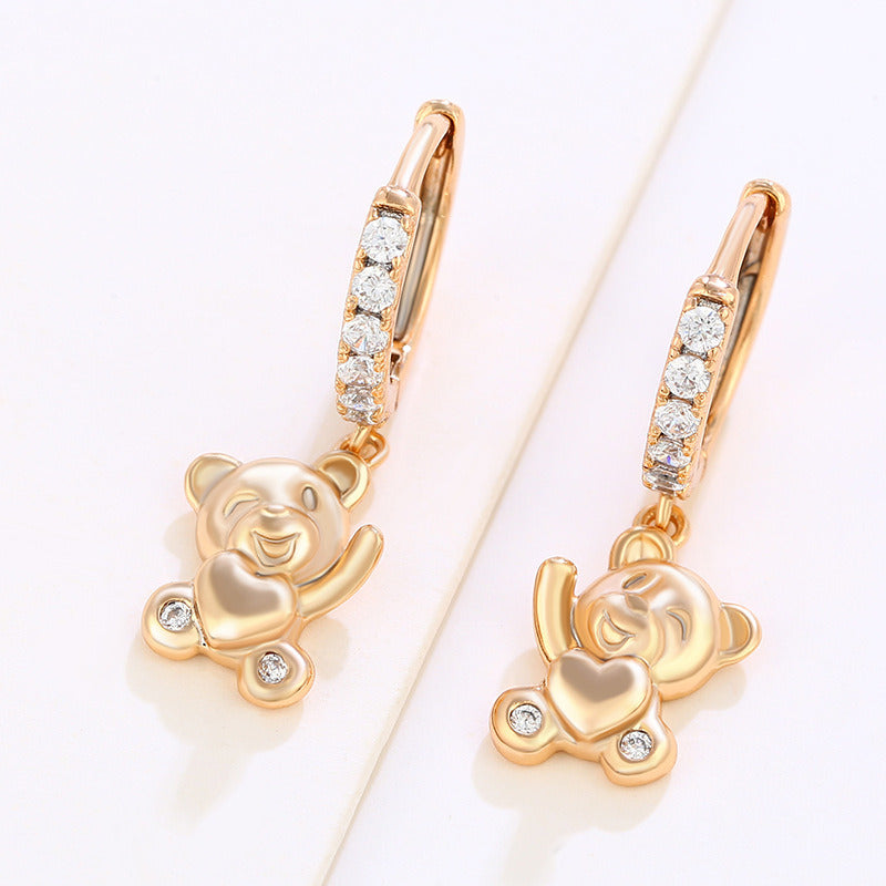 Cute cartoon heart-shaped bear earrings