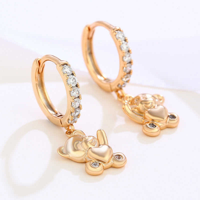 Cute cartoon heart-shaped bear earrings