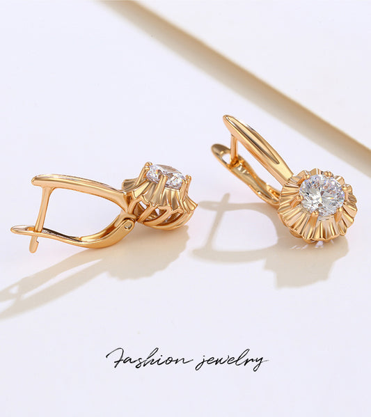 18K gold plated floral and zirconium earrings for women