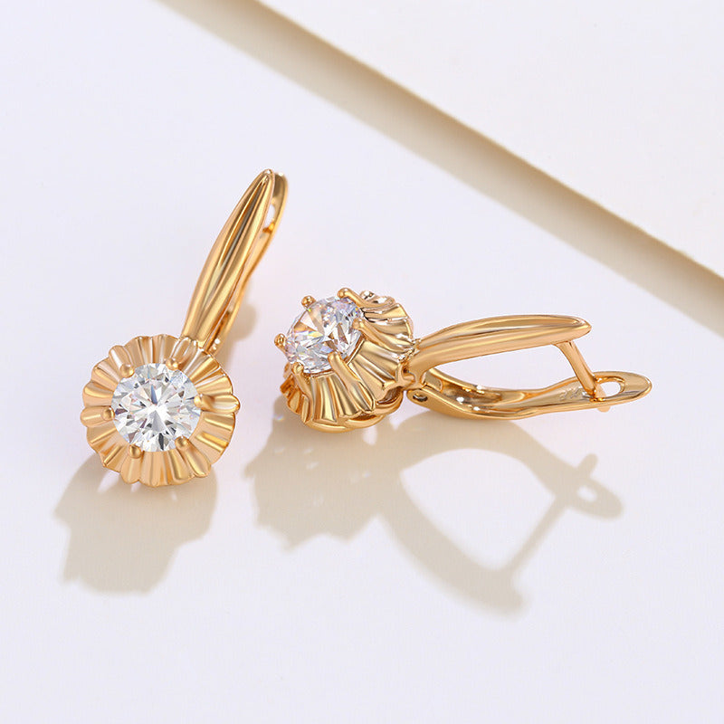 18K gold plated floral and zirconium earrings for women