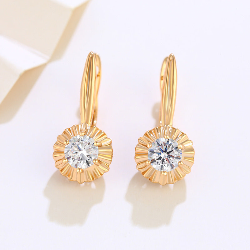 18K gold plated floral and zirconium earrings for women