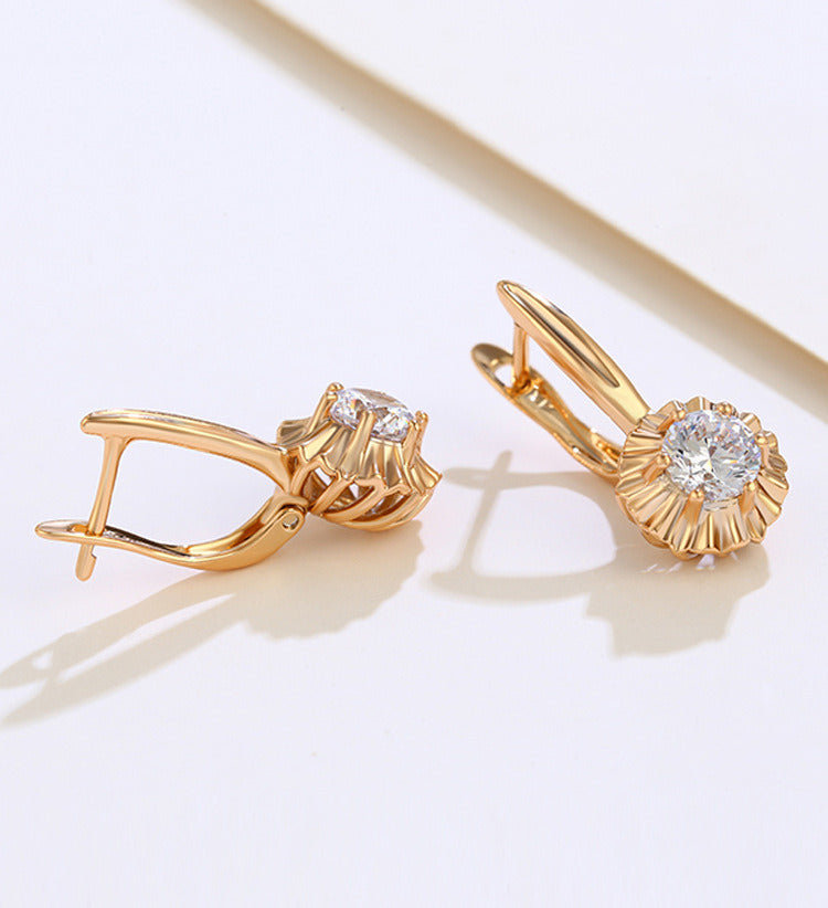 18K gold plated floral and zirconium earrings for women