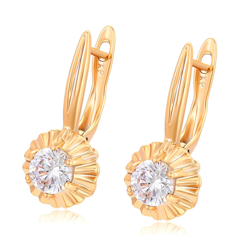 18K gold plated floral and zirconium earrings for women