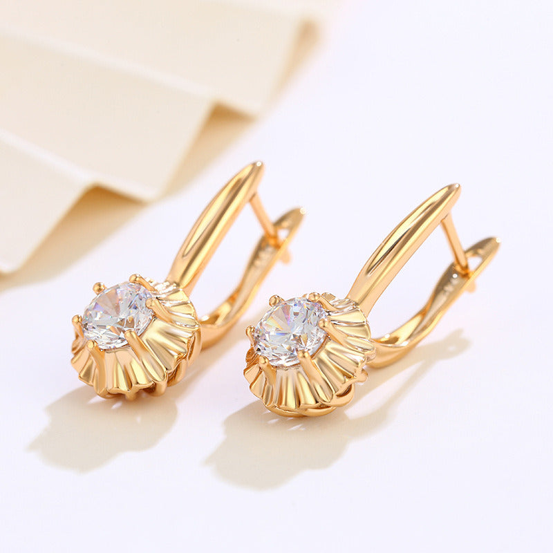 18K gold plated floral and zirconium earrings for women