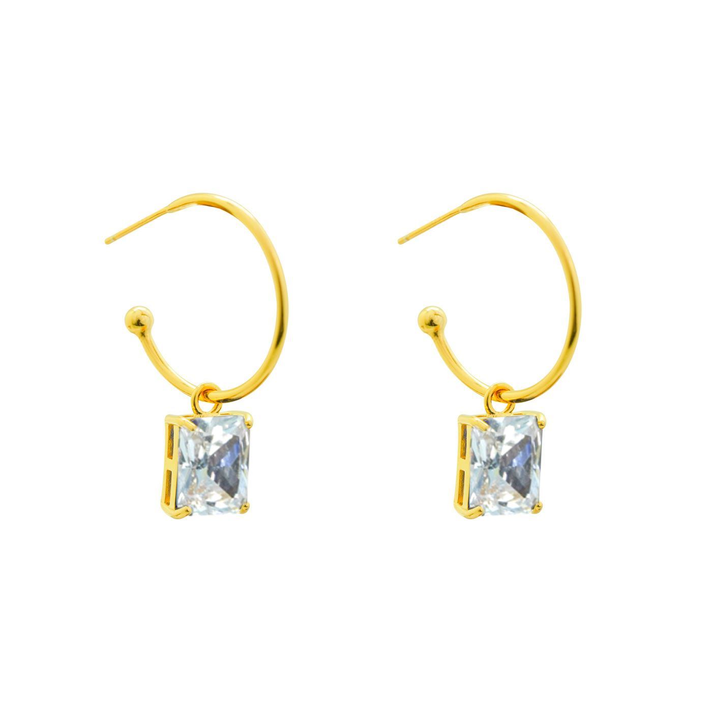 Simple Geometry CZ Rectangle 925 Sterling Silver Hoop Earrings