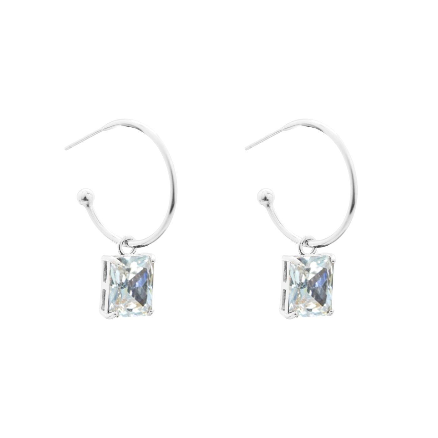 Simple Geometry CZ Rectangle 925 Sterling Silver Hoop Earrings