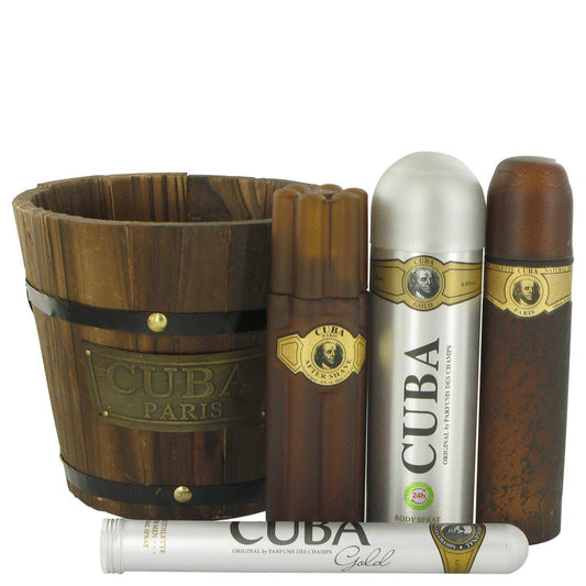 Cuba Gold by Fragluxe Gift Set - 3.4 oz Eau De Toilette Spray + 1.17 oz Eau De Toilette Spray + 6.7 oz Body Spray + 3.3 oz After Shave