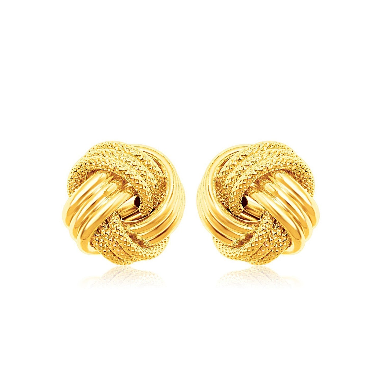 10k Yellow Gold Love Knot with Ridge Texture Earrings