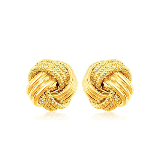 10k Yellow Gold Love Knot with Ridge Texture Earrings