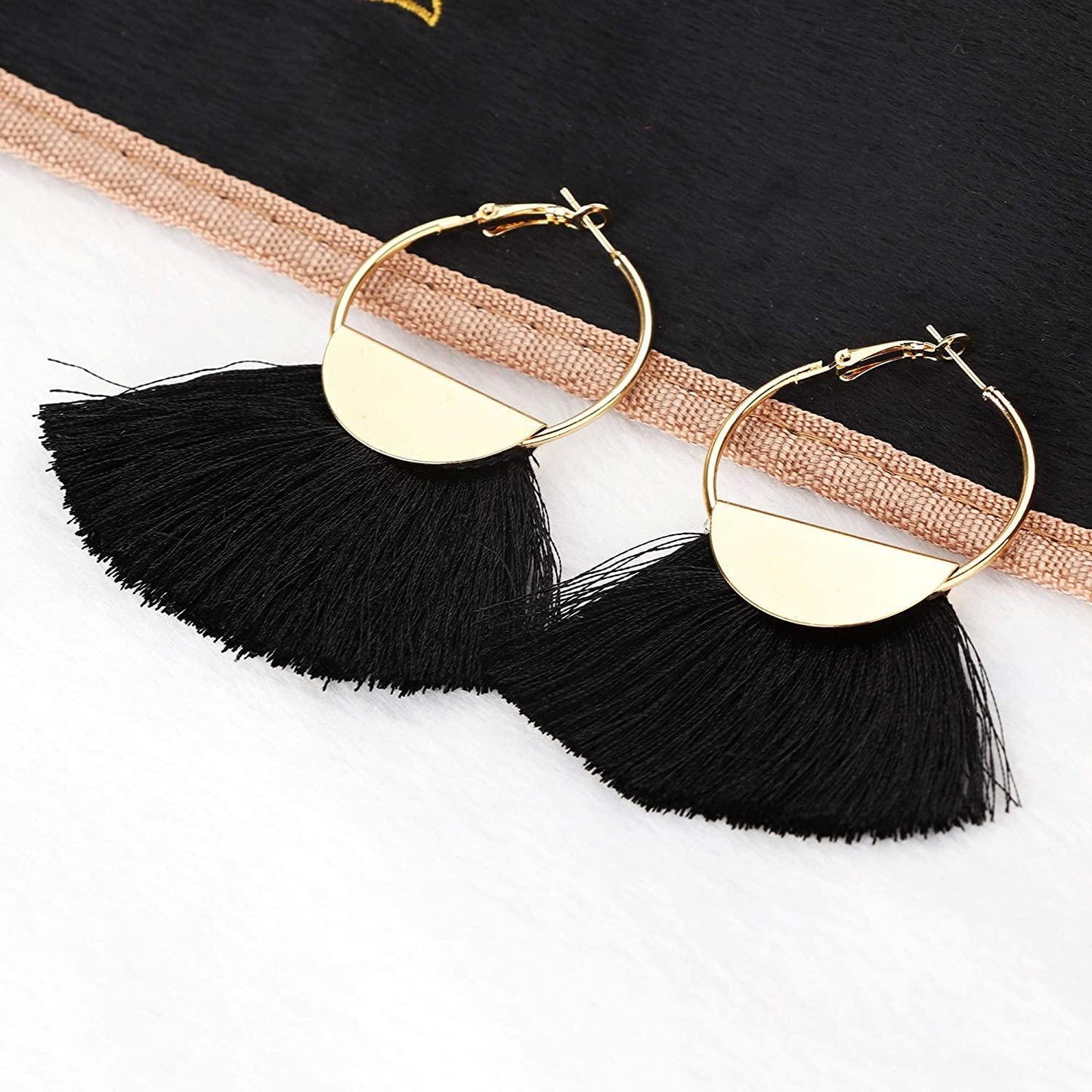 2 Pairs Women's Beaded Tassel Earrings Long Fringe Drop Bohemian Dangle Earrings