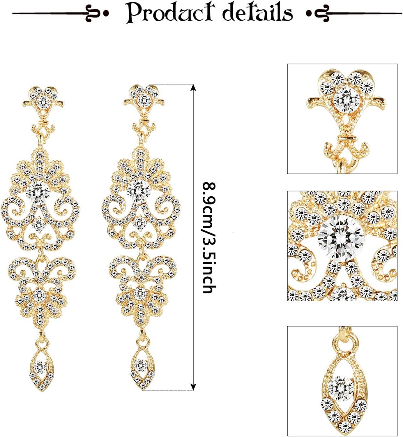 2 Pairs Rhinestone Chandelier Dangle Earrings for Women Statement Crystal Rhinestone Cluster Wedding Bridal Dangle Earrings Silver-tone Gold-tone