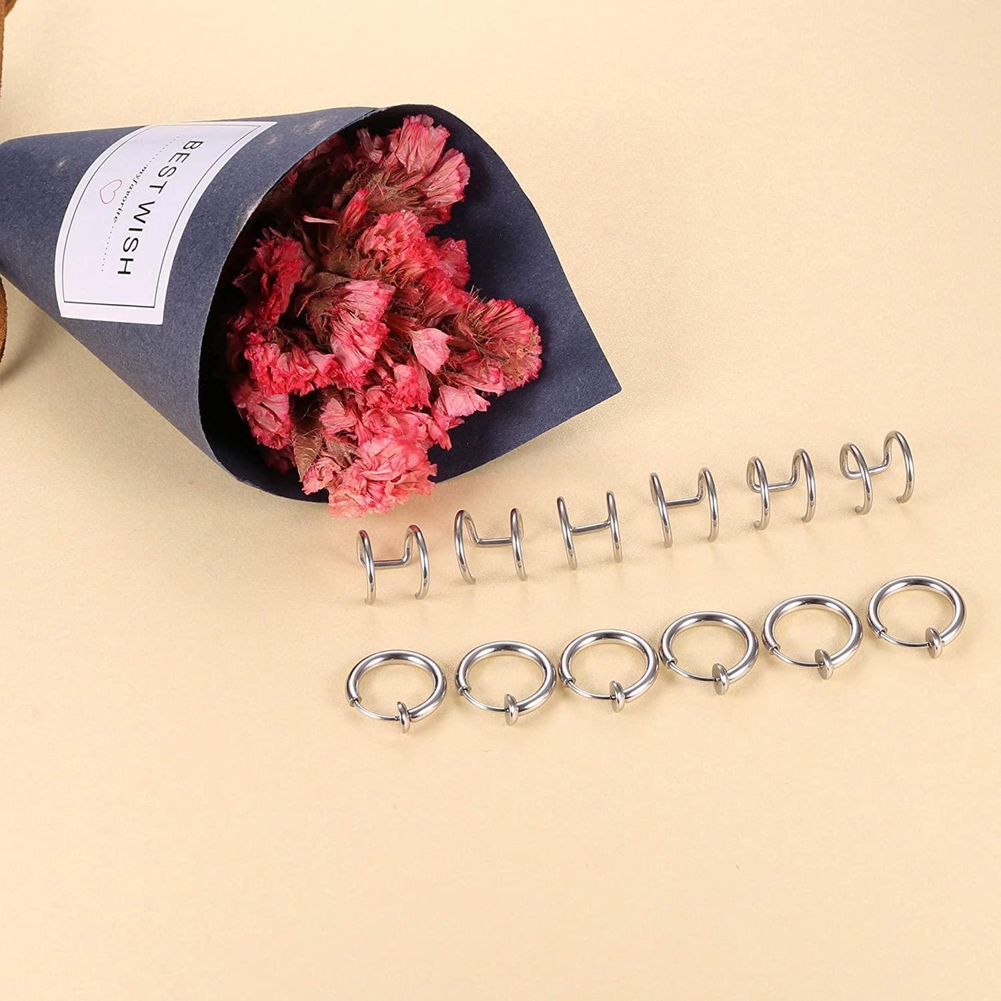 28Pcs 20G Stainless Steel Fake Septum Ring Nose Hoop Ring Faux Lip Ear Non-Pierced Clip On Piercing Jewelry