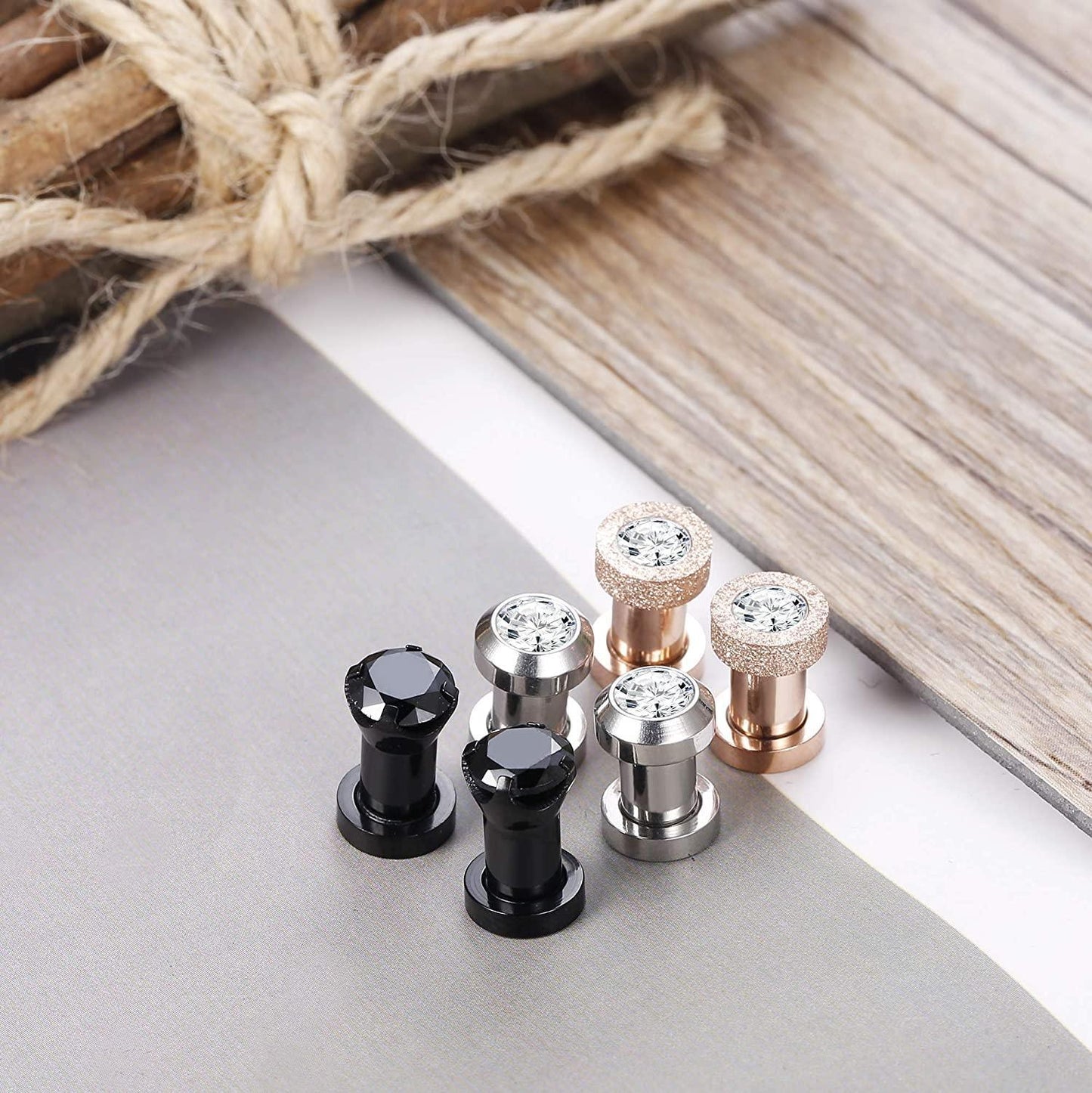 3 Pairs Stainless Steel Ear Gauges CZ Screw Tunnels Ear Stretcher plugs and tunnels Expander Body Piercing