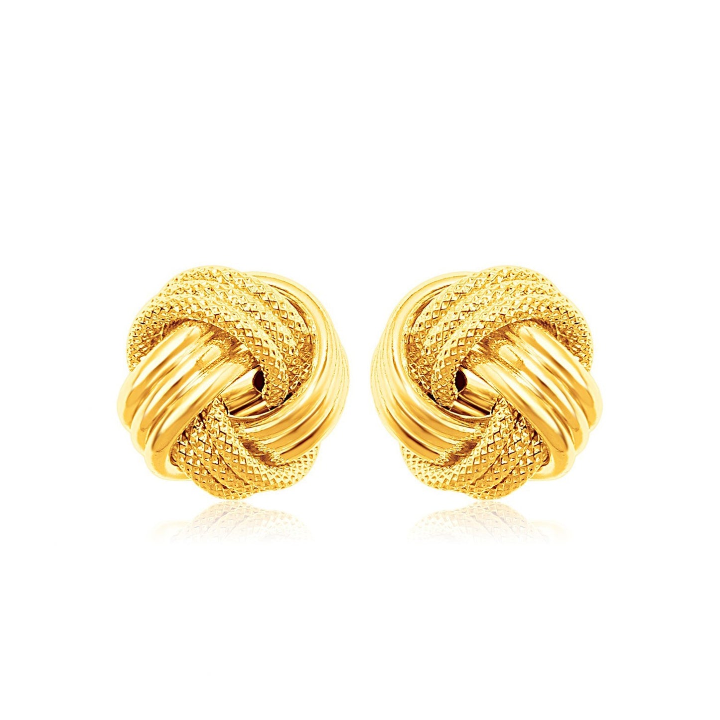 14k Yellow Gold Love Knot with Ridge Texture Earrings