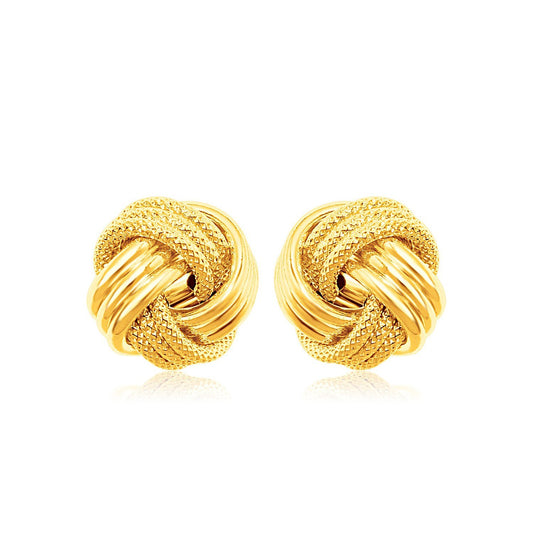 14k Yellow Gold Love Knot with Ridge Texture Earrings