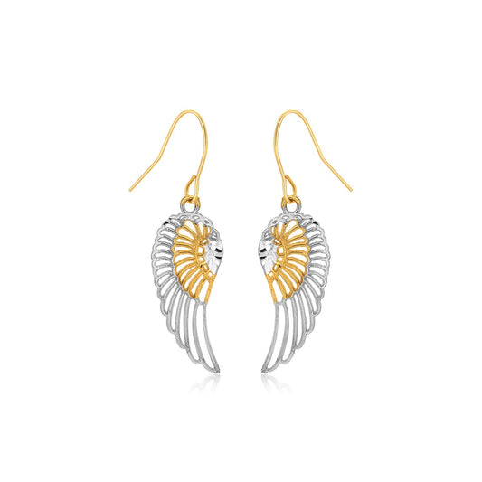 Two-Tone Wing Drop Earrings in 10K Gold