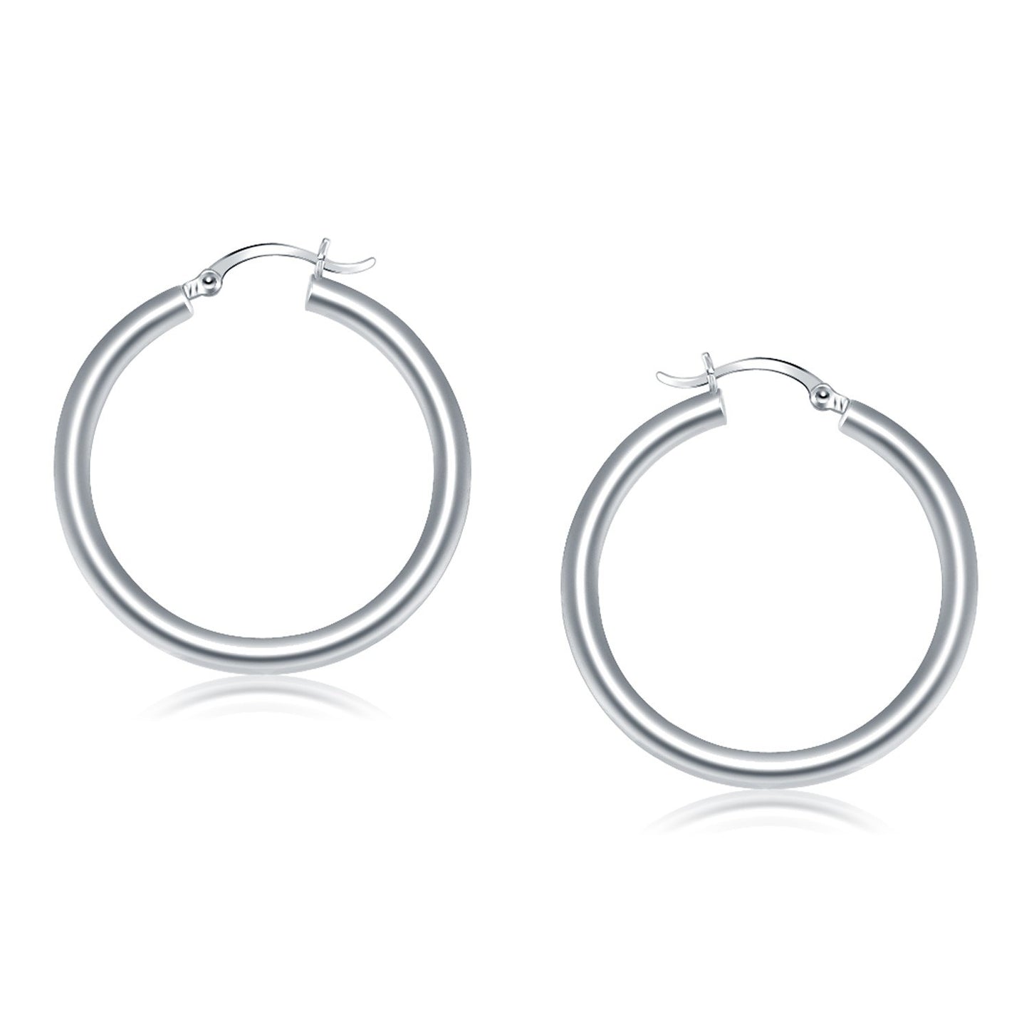 14k White Gold Polished Hoop Earrings (40 mm)