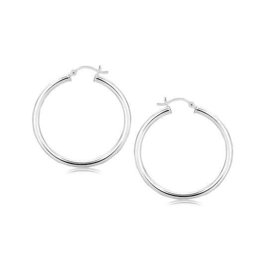 Sterling Silver Rhodium Plated Polished Motif Hoop Earrings (35mm)