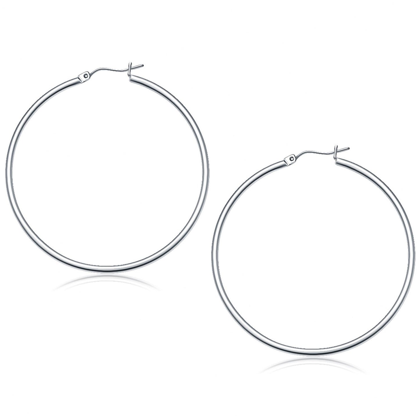 14k White Gold Polished Hoop Earrings (50 mm)