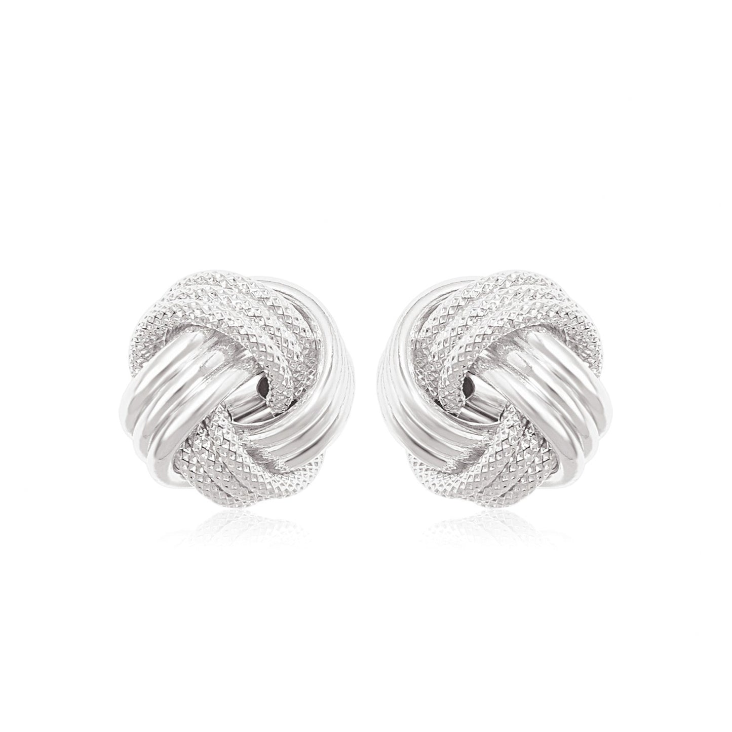 14k White Gold Love Knot with Ridge Texture Earrings