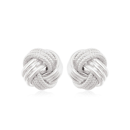 14k White Gold Love Knot with Ridge Texture Earrings