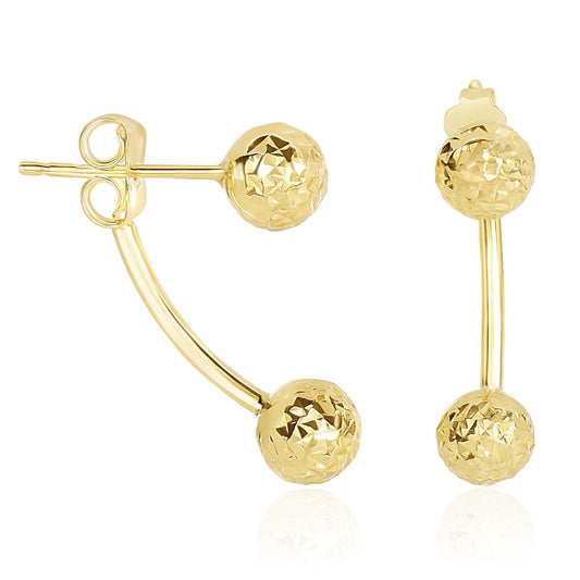 14k Yellow Gold Double Sided Diamond Cut Ball Earrings