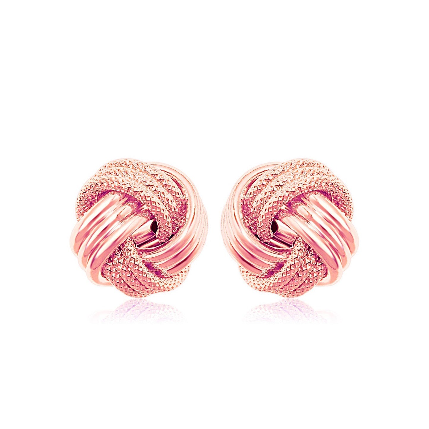 14k Rose Gold Love Knot with Ridge Texture Earrings