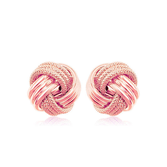 14k Rose Gold Love Knot with Ridge Texture Earrings