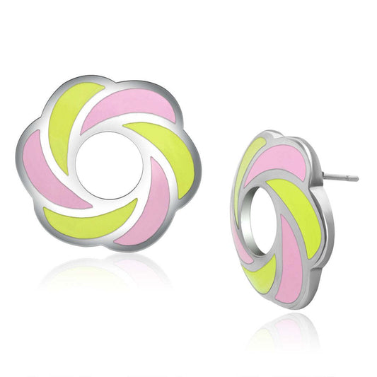 TK904 - High polished (no plating) Stainless Steel Earrings with Epoxy in Multi Color