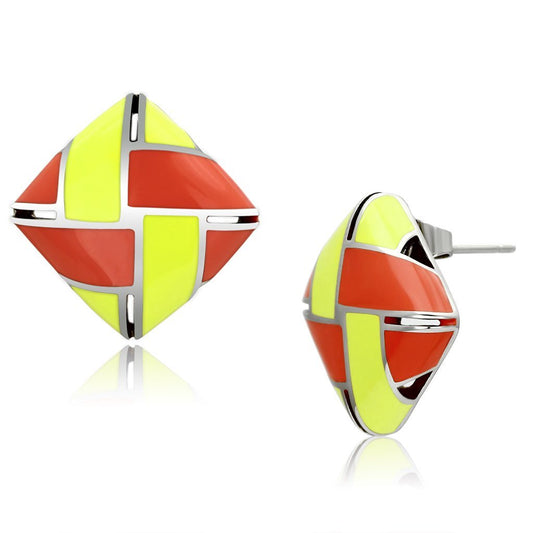 TK897 - High polished (no plating) Stainless Steel Earrings with Epoxy in Multi Color