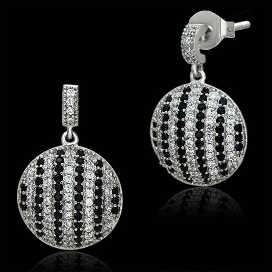 TS069 - Rhodium 925 Sterling Silver Earrings with AAA Grade CZ in Jet