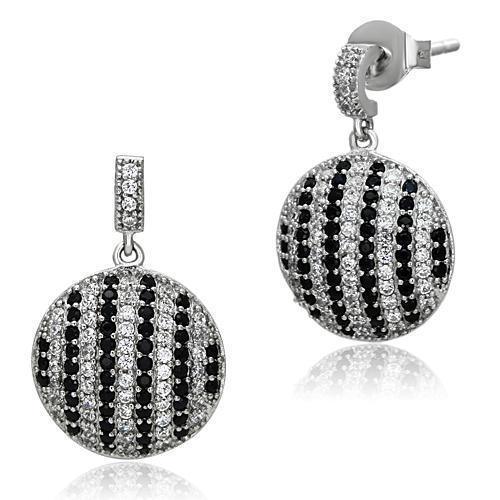 TS069 - Rhodium 925 Sterling Silver Earrings with AAA Grade CZ in Jet