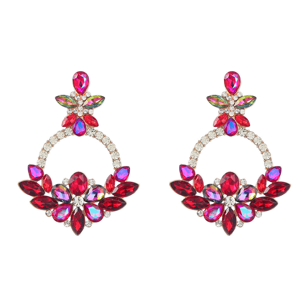 Alloy Diamond Rhinestone Floral Earrings