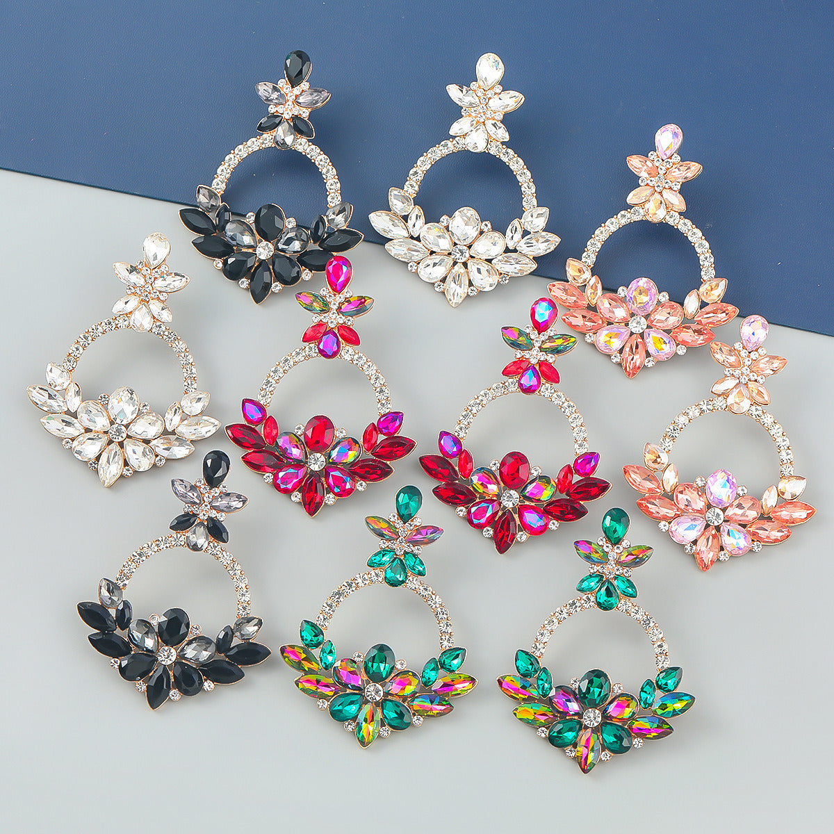 Alloy Diamond Rhinestone Floral Earrings