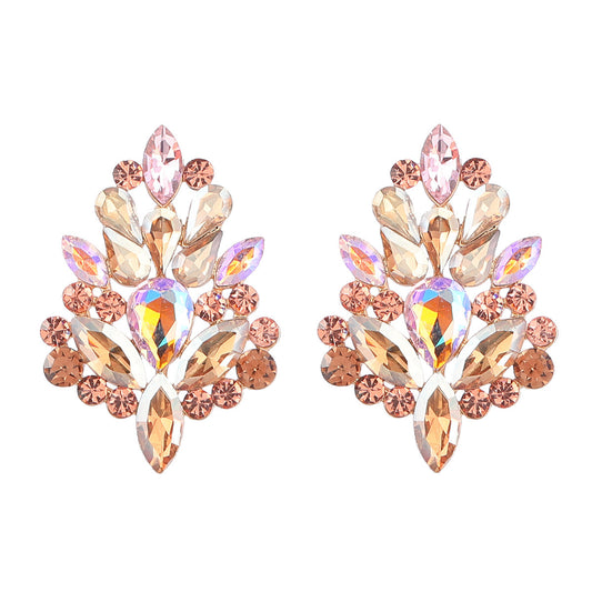 Color Diamond Series Alloy Diamond Rhinestone Flower Earrings