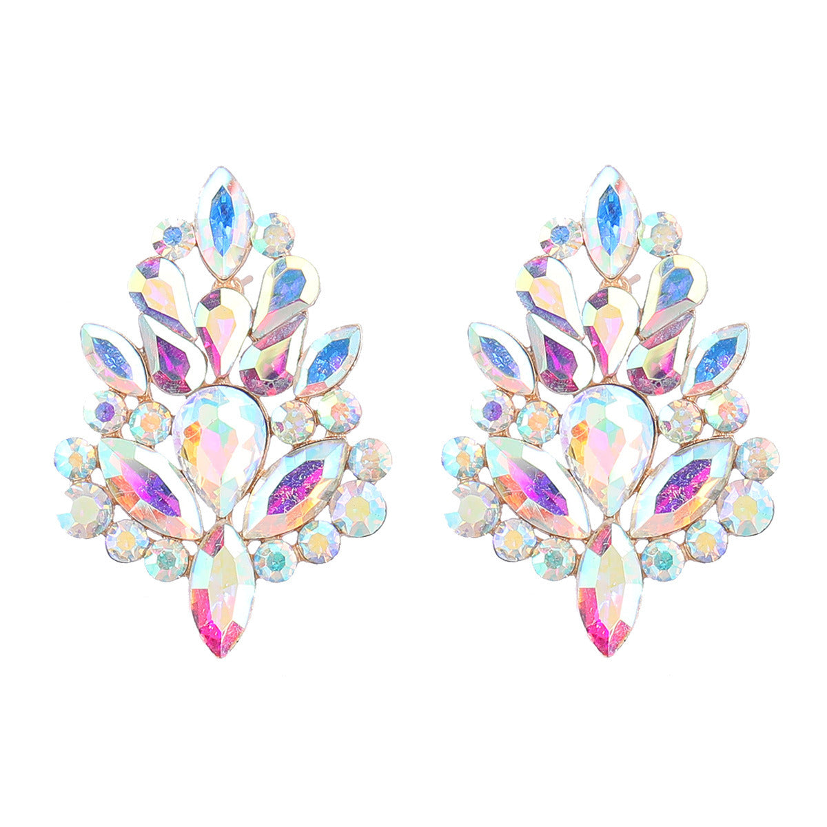 Color Diamond Series Alloy Diamond Rhinestone Flower Earrings