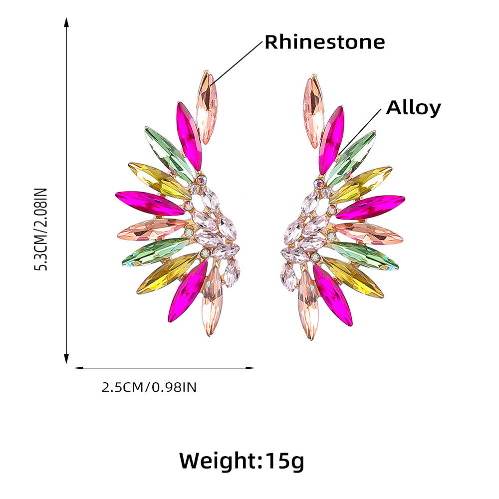 Color Diamond Series Alloy Diamond Rhinestone Wing Earrings