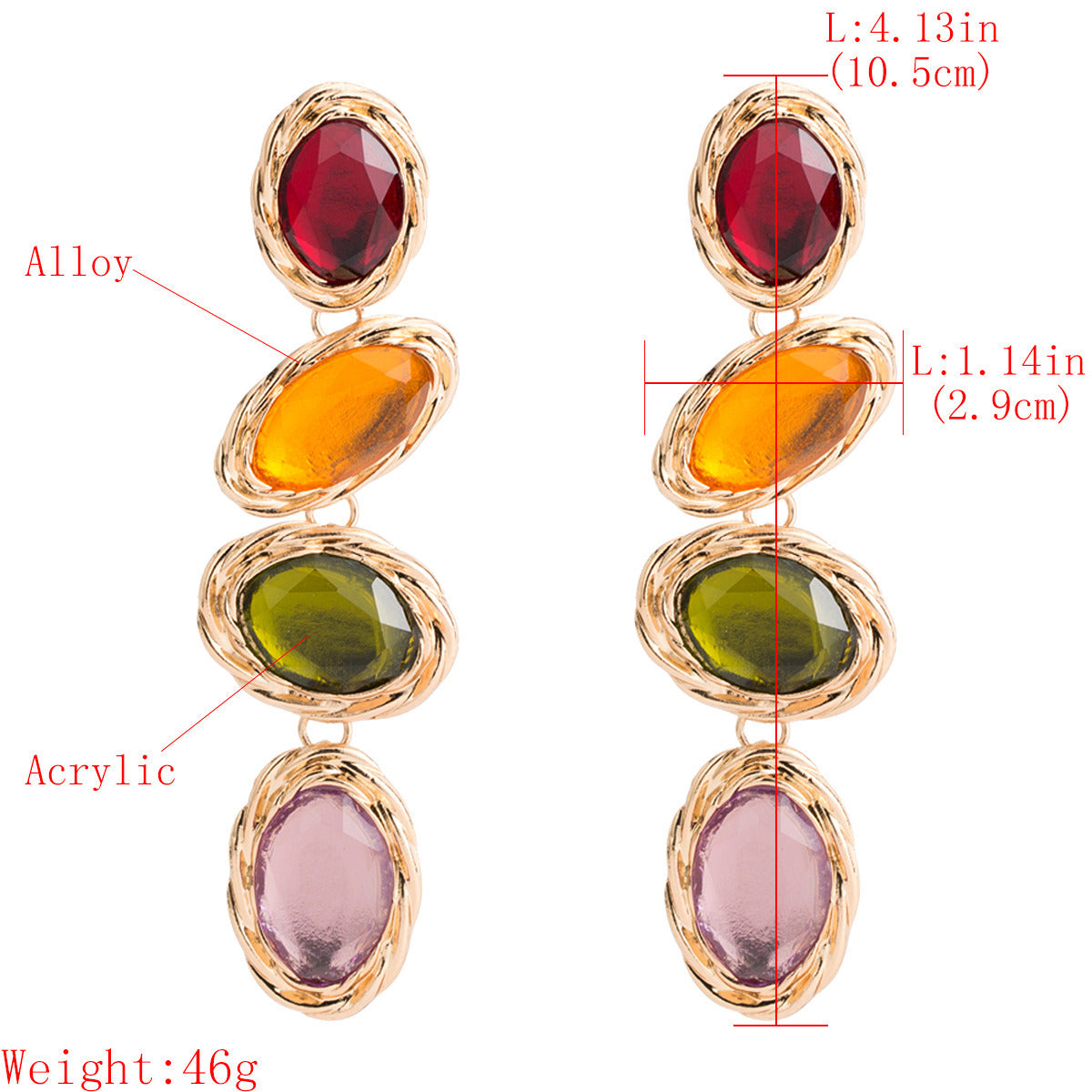 Temperament Alloy Colorful Stone Acrylic Earrings