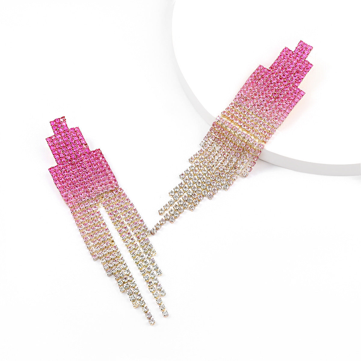 Alloy set rhinestone full diamond tassel earrings