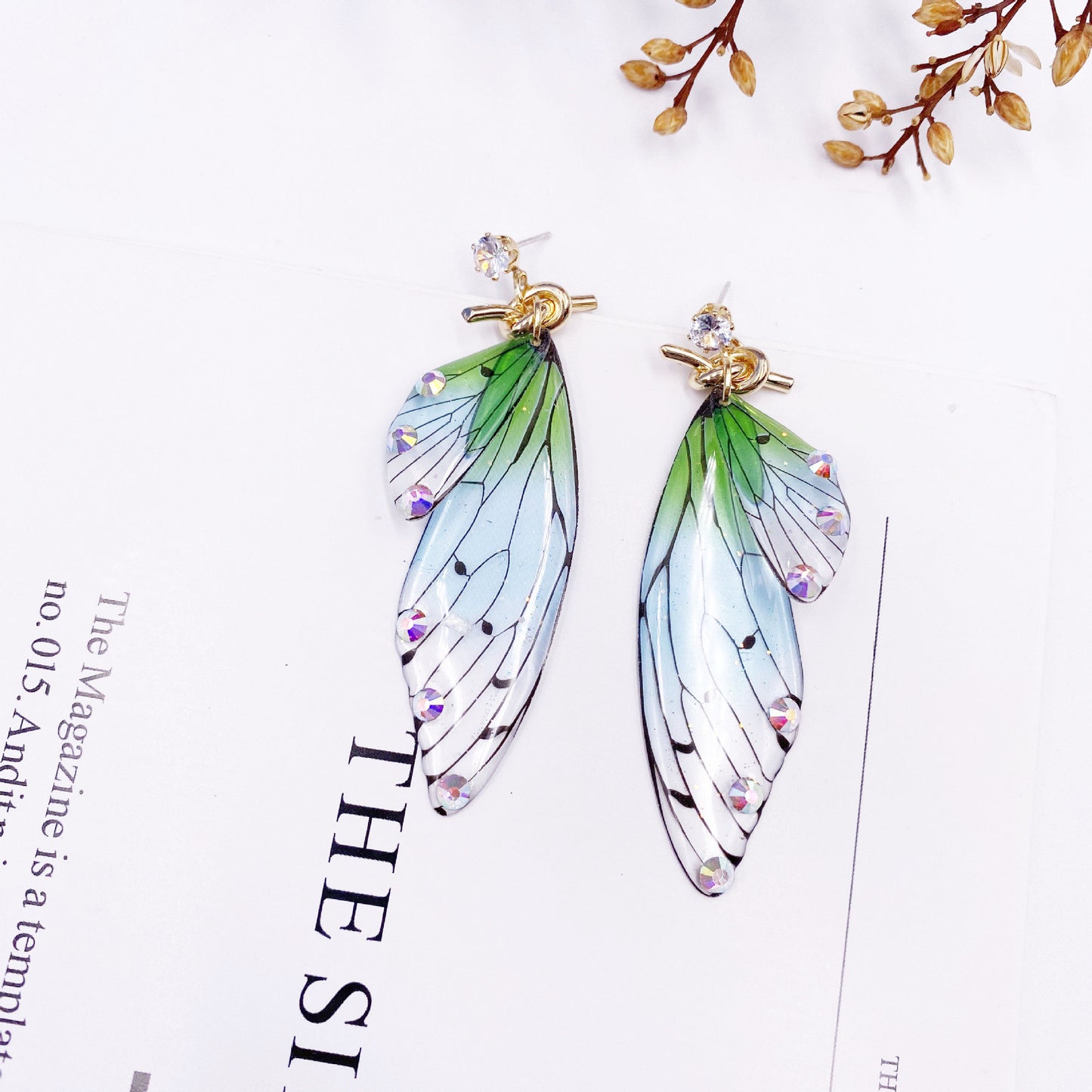 Butterfly Crystal Stud Earrings Women's Wings Gradient Earrings