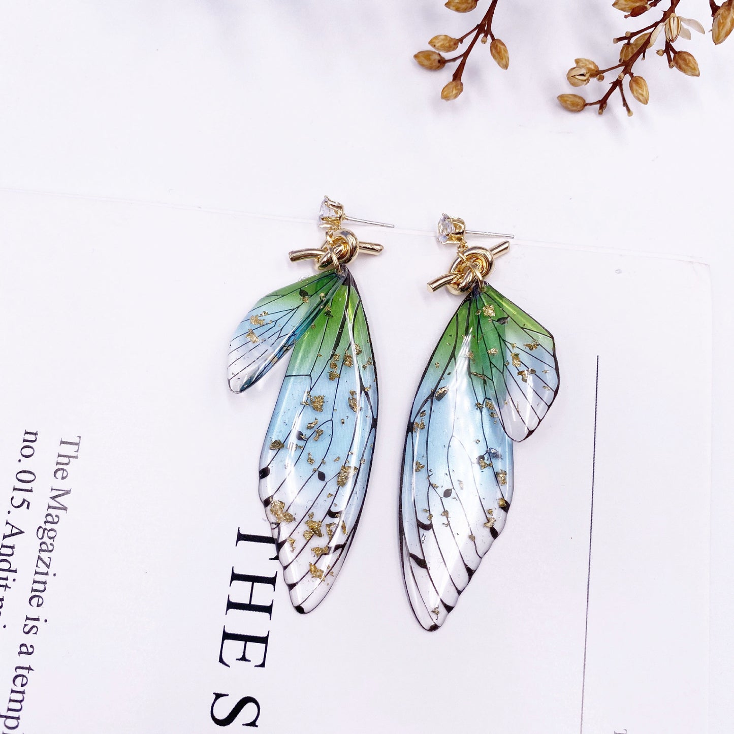 Butterfly Crystal Stud Earrings Women's Wings Gradient Earrings