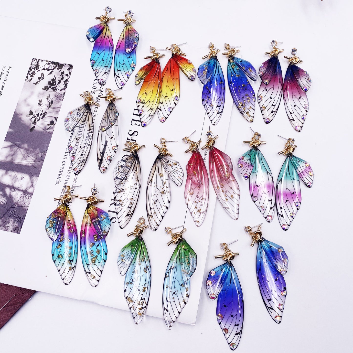 Butterfly Crystal Stud Earrings Women's Wings Gradient Earrings