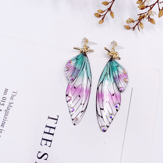 Butterfly Crystal Stud Earrings Women's Wings Gradient Earrings