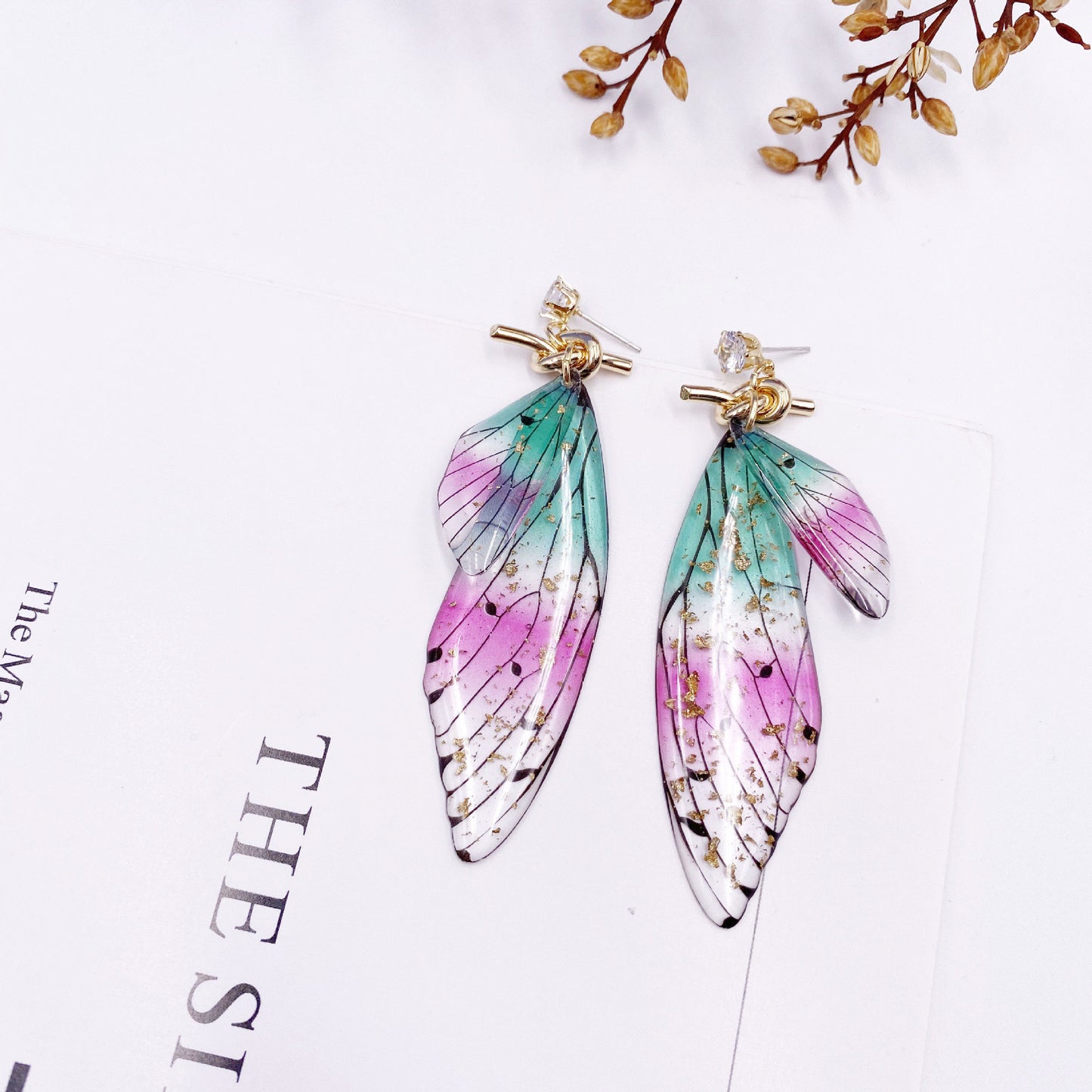 Butterfly Crystal Stud Earrings Women's Wings Gradient Earrings